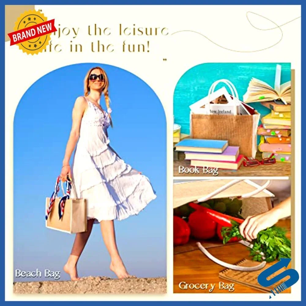 Natural Jute Tote Bags Set of 16 Reusable Grocery Beach Travel Gift Bags